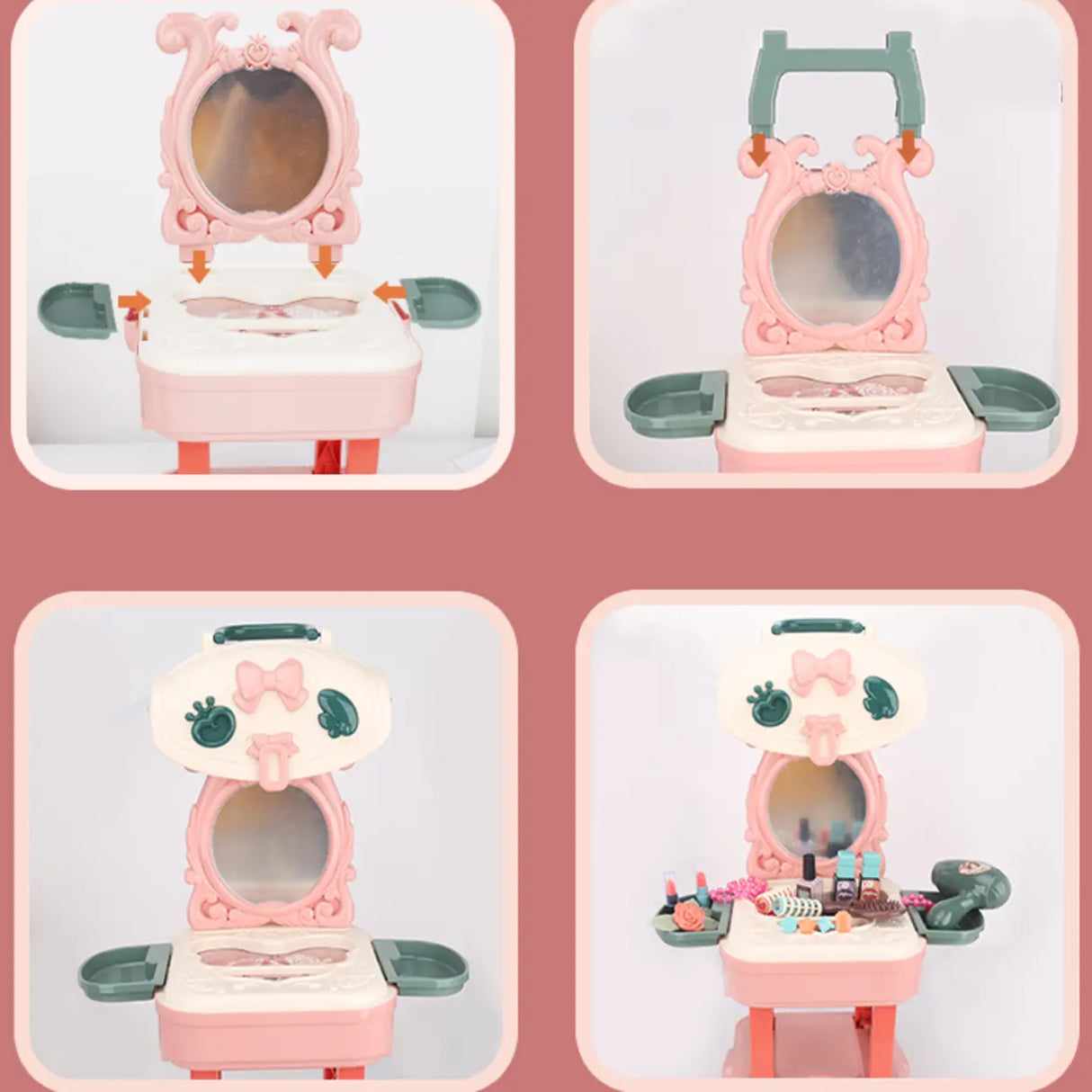 Princess Portable Pink Travel Storage Mirror Kids Vanity Image - 8