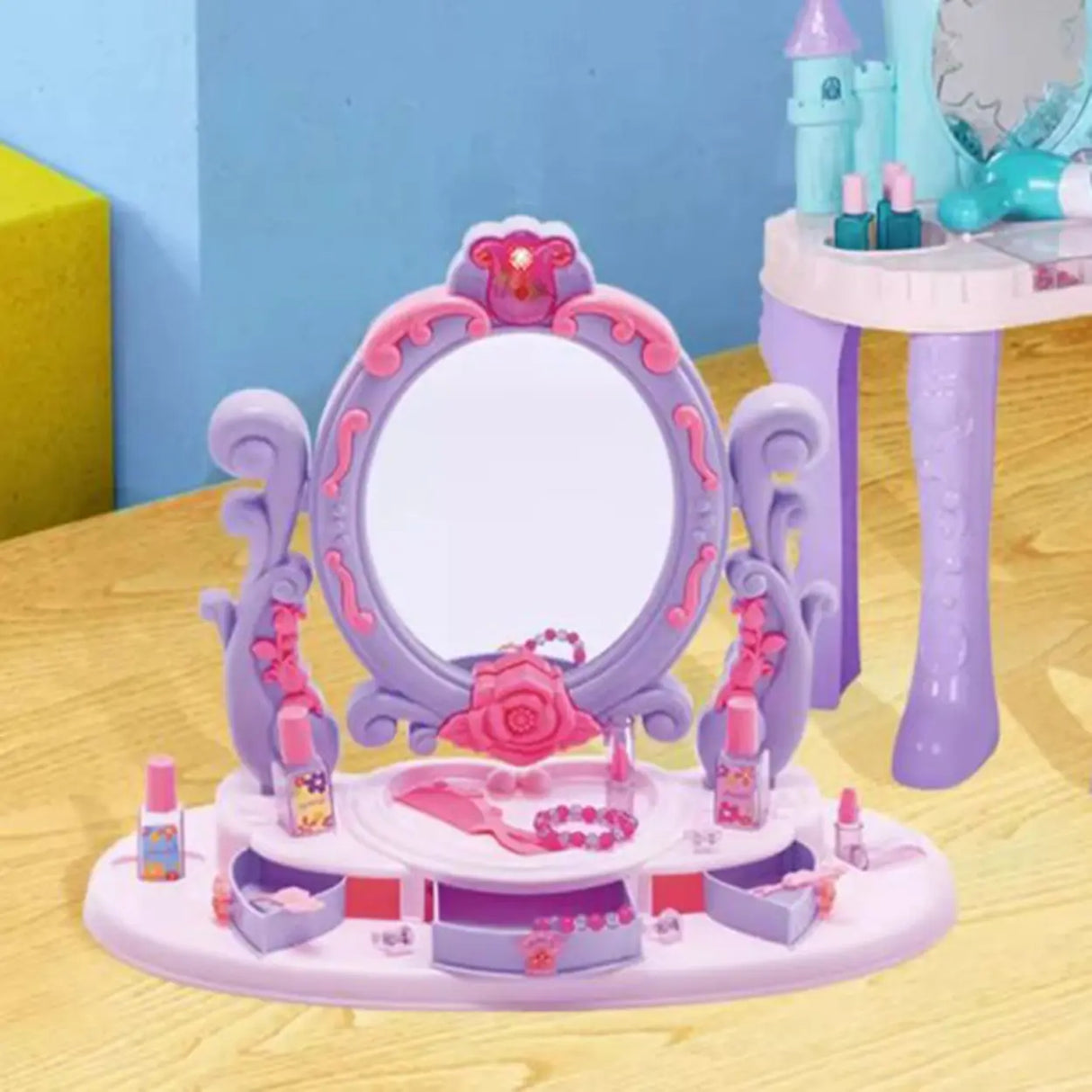 Princess Purple Castle Vanity with Mirror and Storage Image - 4