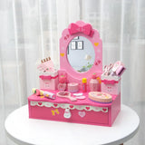 Princess Wooden Oval Mirror Pink Kids Vanity with Storage Image - 3