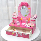 Princess Wooden Oval Mirror Pink Kids Vanity with Storage Image - 5