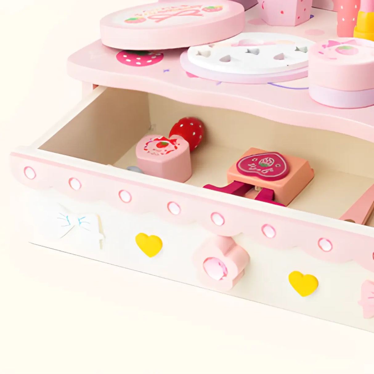 Princess Wooden Oval Mirror Pink Kids Vanity with Storage Image - 6