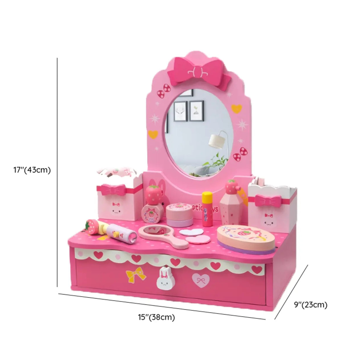 Princess Wooden Oval Mirror Pink Kids Vanity with Storage 