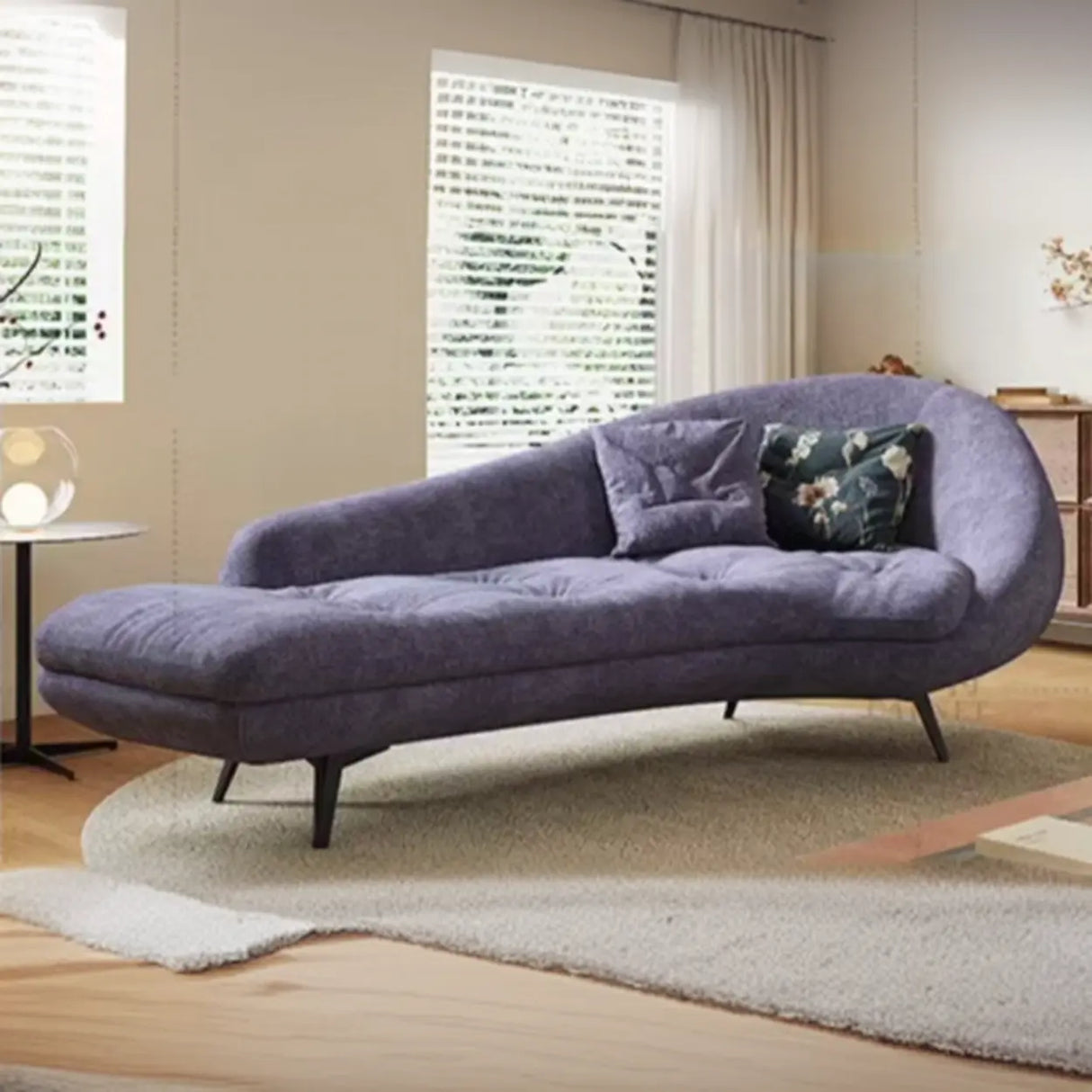 Purple Chenille Upholstered Wood Leg Right-Arm Chaise Image - 1