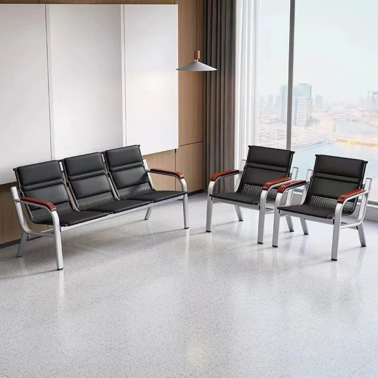 Purple Stain Resistant Faux Leather Beam Seating Image - 2