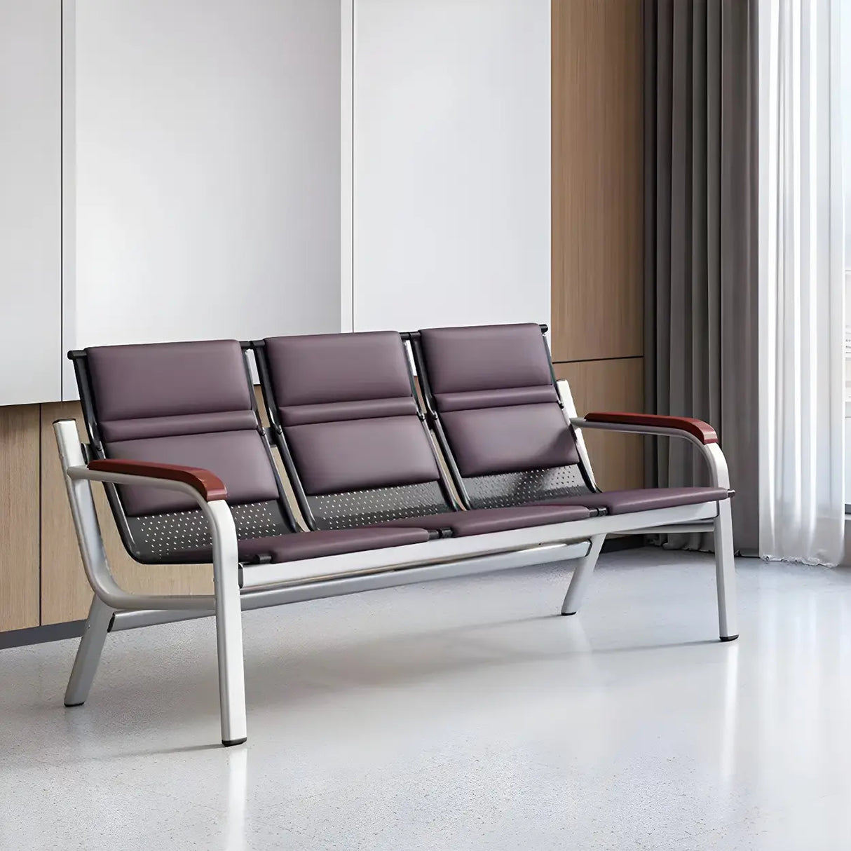 Purple Stain Resistant Faux Leather Beam Seating Image - 4