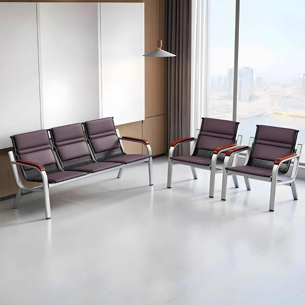 Purple Stain Resistant Faux Leather Beam Seating Image - 6