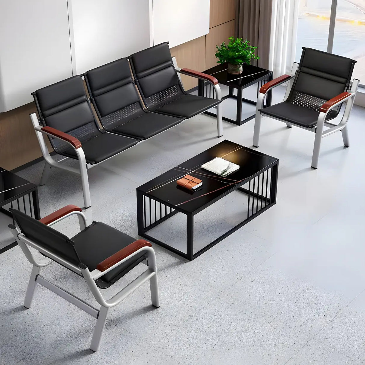 Purple Stain Resistant Faux Leather Beam Seating Image - 7