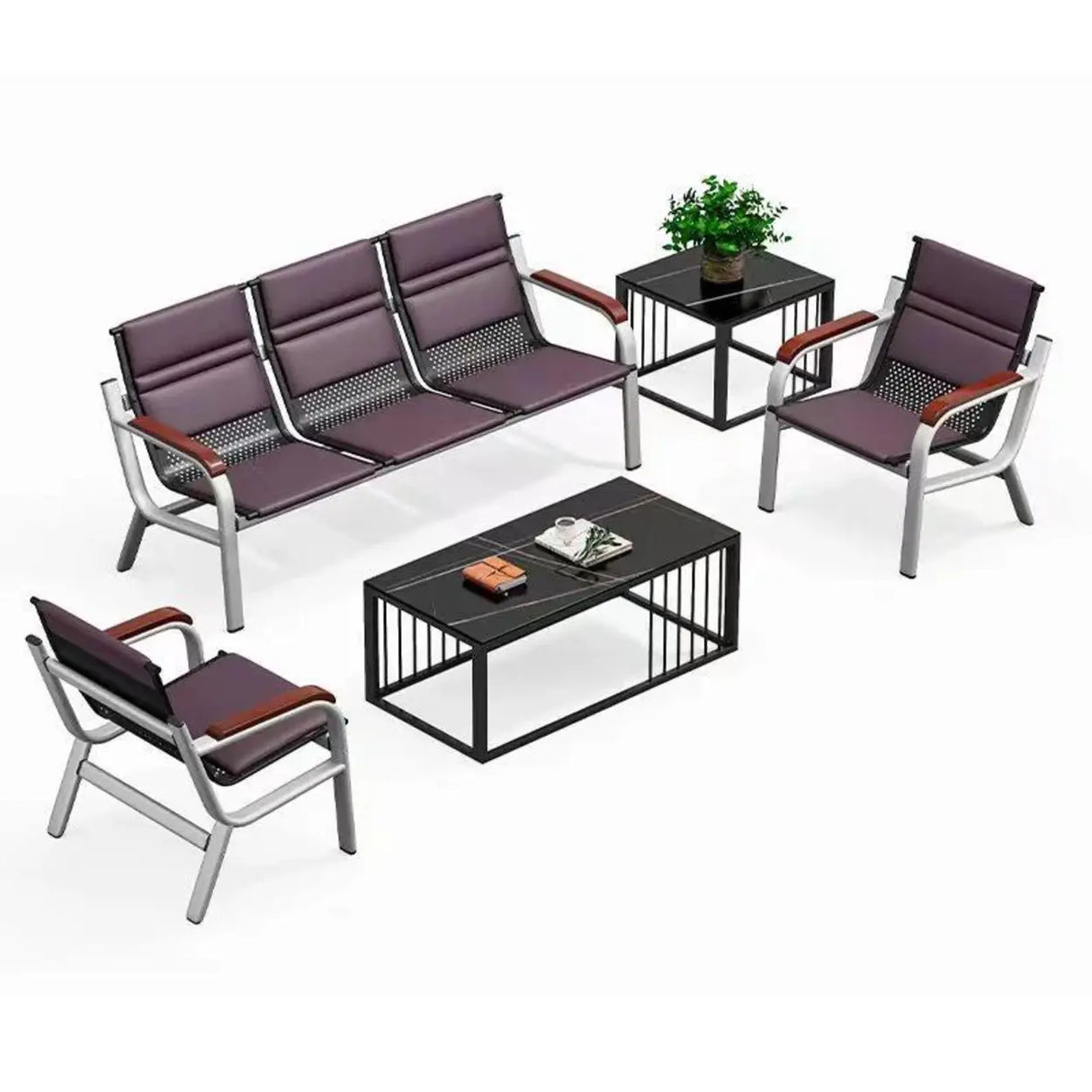 Purple Stain Resistant Faux Leather Beam Seating Image - 8