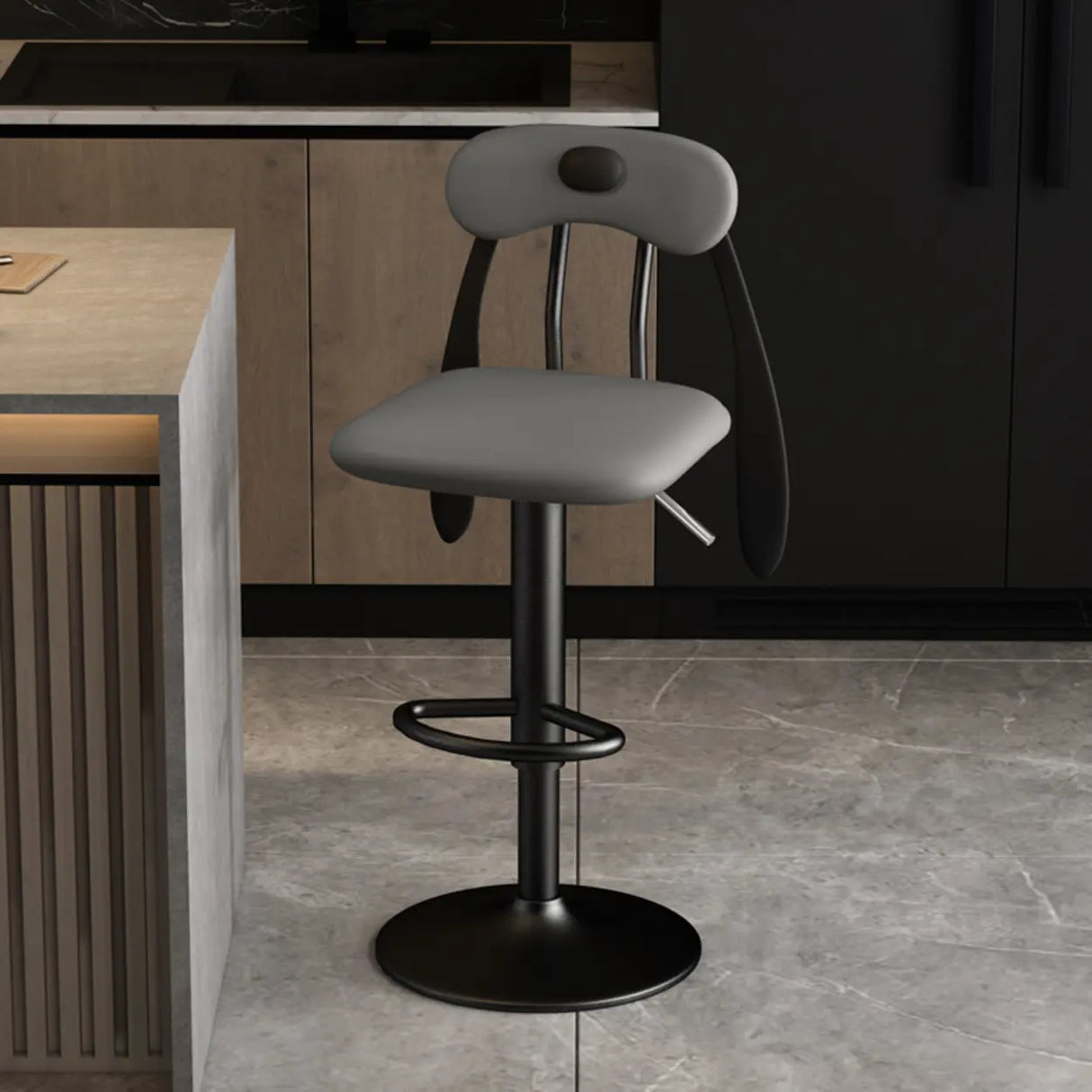 Rabbit Ears Square Leather Adjustable Swivel Bar Stool Image - 20