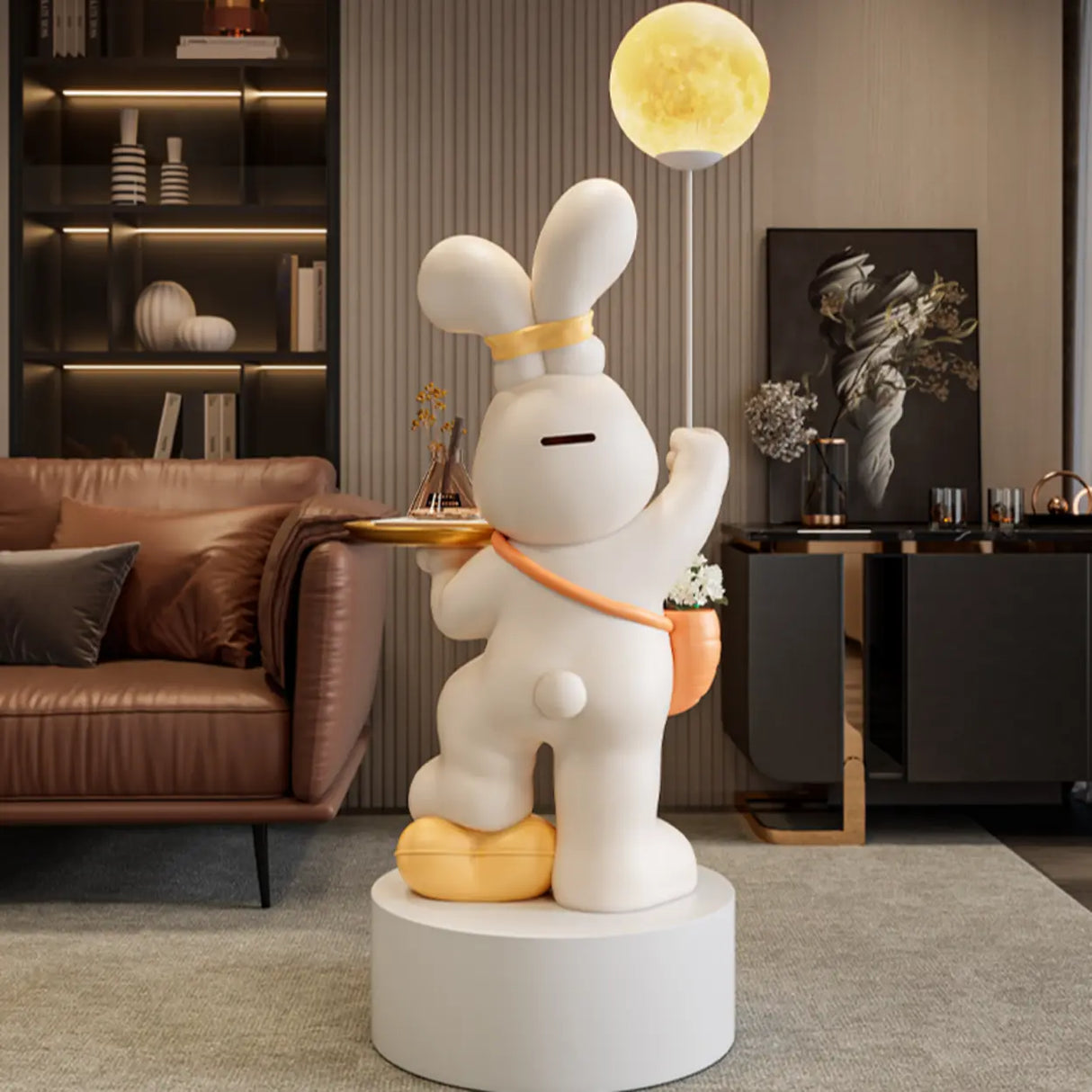Rabbit Shape Resin Table Kids Nightstand with Light Image - 10