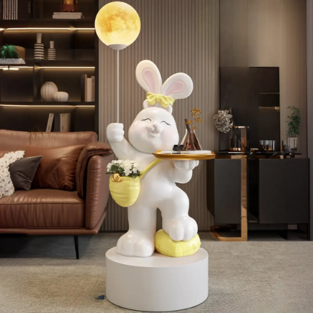 Rabbit Shape Resin Table Kids Nightstand with Light Image - 11