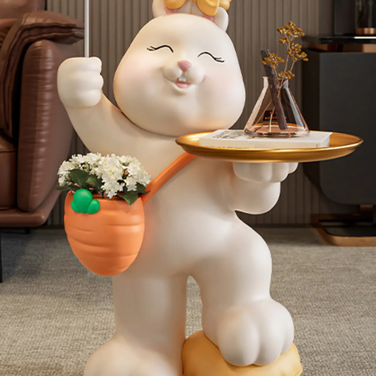 Rabbit Shape Resin Table Kids Nightstand with Light Image - 12