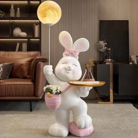 Rabbit Shape Resin Table Kids Nightstand with Light Image - 2
