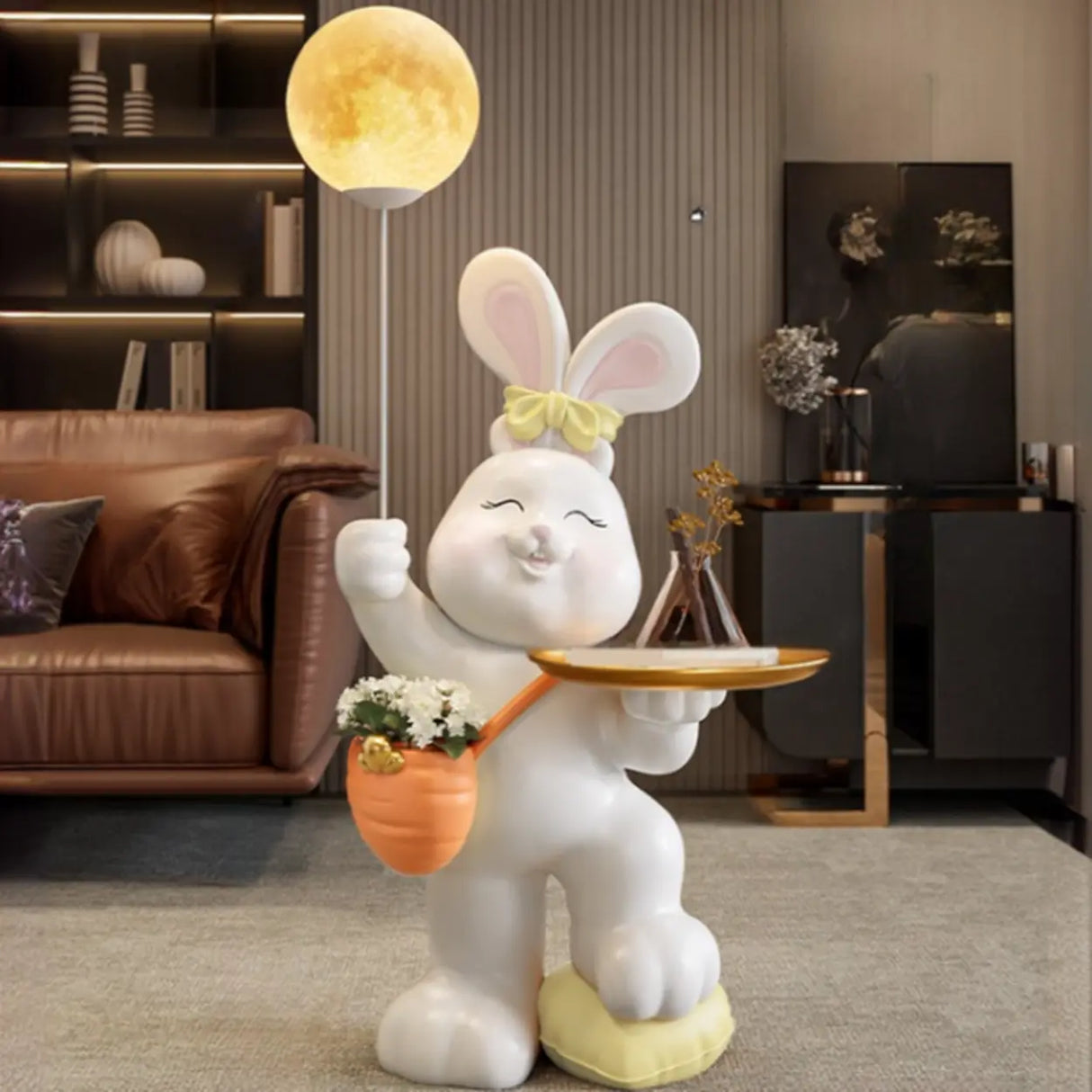 Rabbit Shape Resin Table Kids Nightstand with Light Image - 3