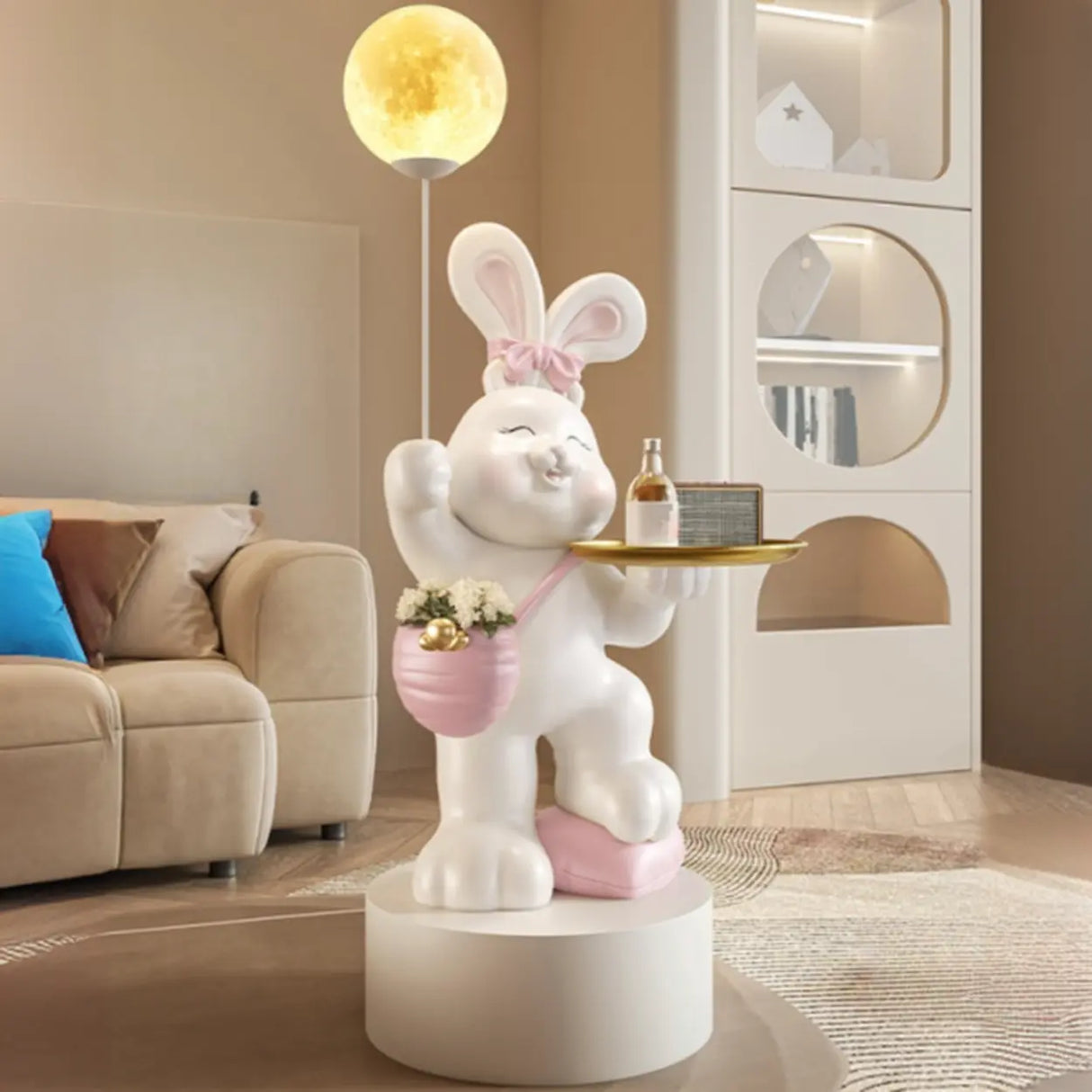 Rabbit Shape Resin Table Kids Nightstand with Light Image - 4
