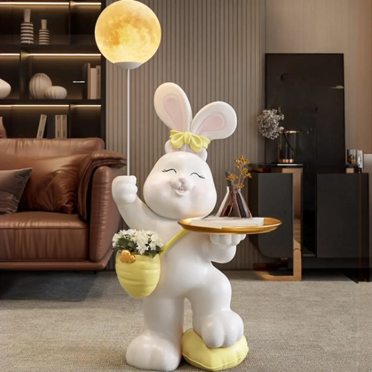 Rabbit Shape Resin Table Kids Nightstand with Light Image - 5