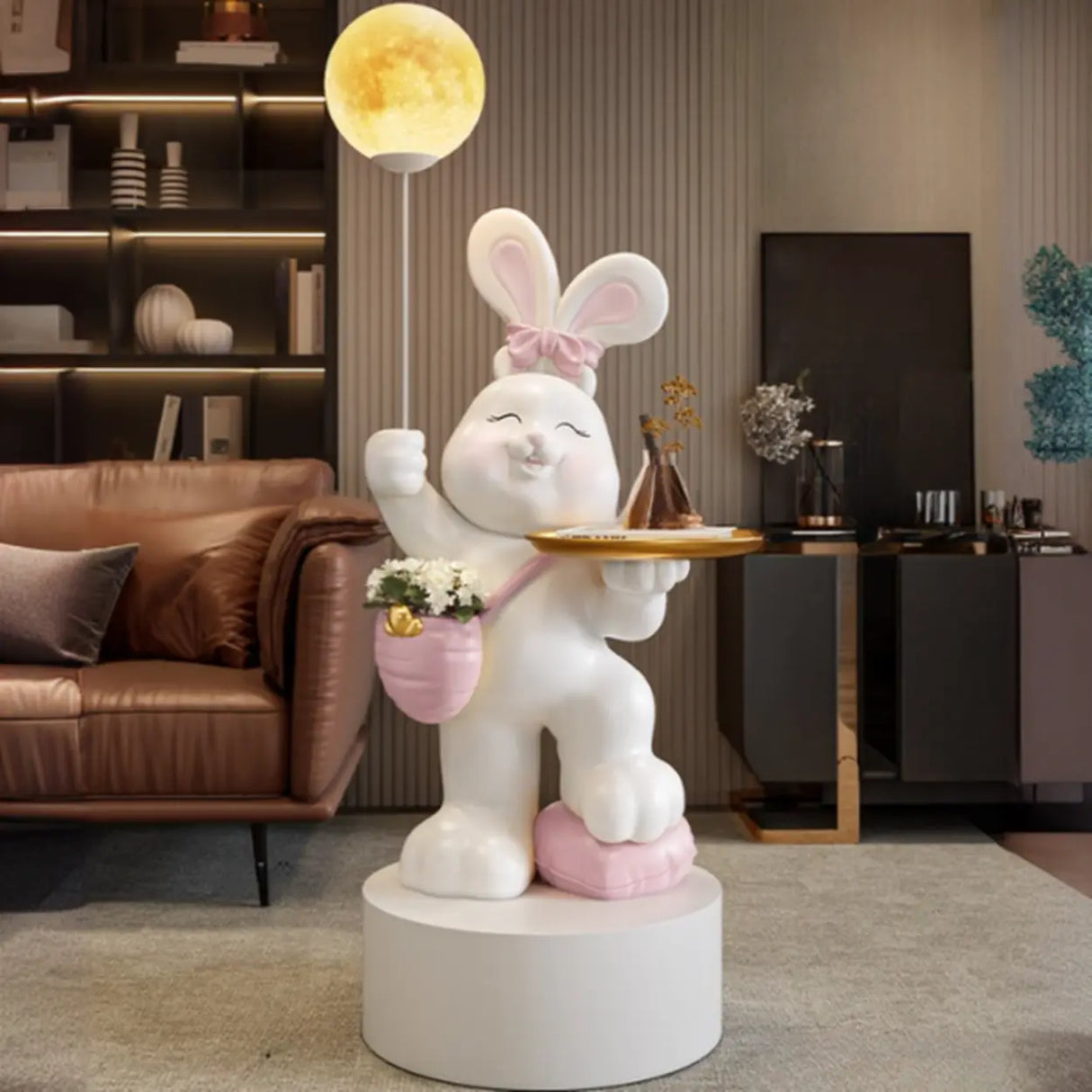 Rabbit Shape Resin Table Kids Nightstand with Light Image - 7