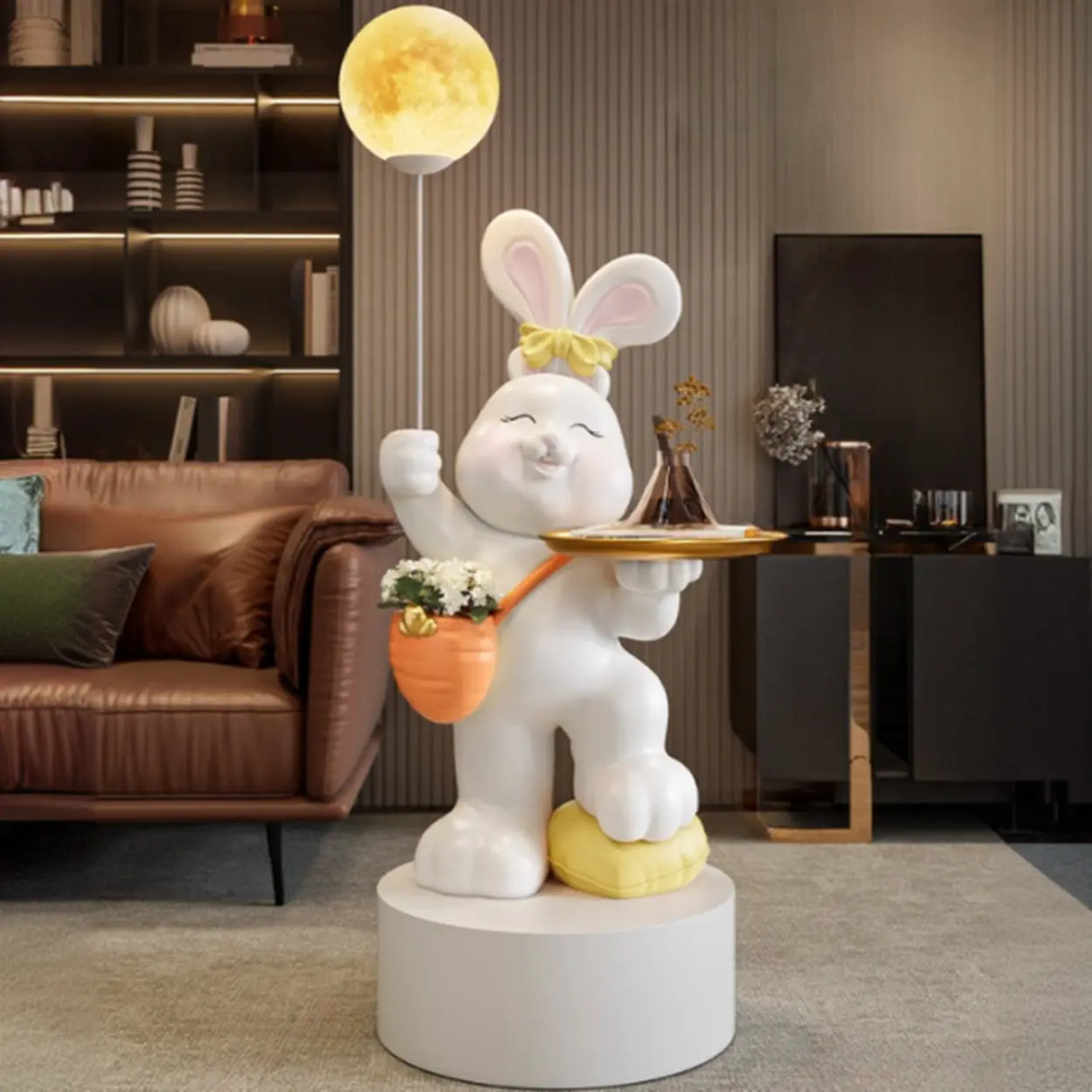 Rabbit Shape Resin Table Kids Nightstand with Light Image - 9