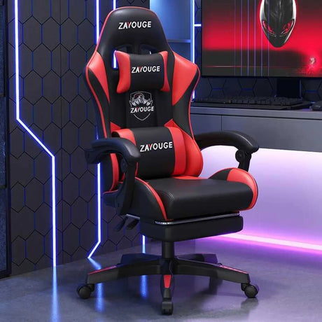 Racing Reclining PU Leather Red Black Gaming Office Chair Image - 1