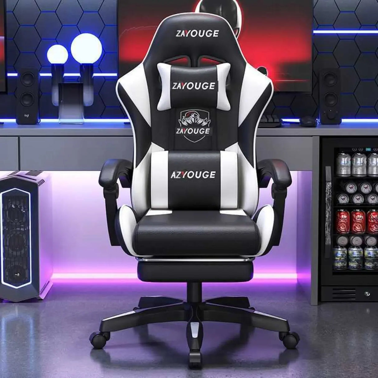 Racing Reclining PU Leather Red Black Gaming Office Chair Image - 3