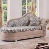 Reclining Beige Large Curved Fabric Chaise Lounge Sofa Image - 4