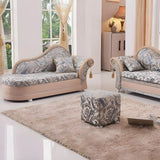 Reclining Beige Large Curved Fabric Chaise Lounge Sofa Image - 8