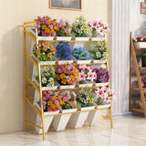 Rectangle Iron Gold Floor Storage Pot Plant Stand Black Image - 2