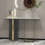 Rectangle Marble Top Abstract Metal Base White Console Table Image - 1