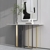 Rectangle Marble Top Abstract Metal Base White Console Table Image - 10