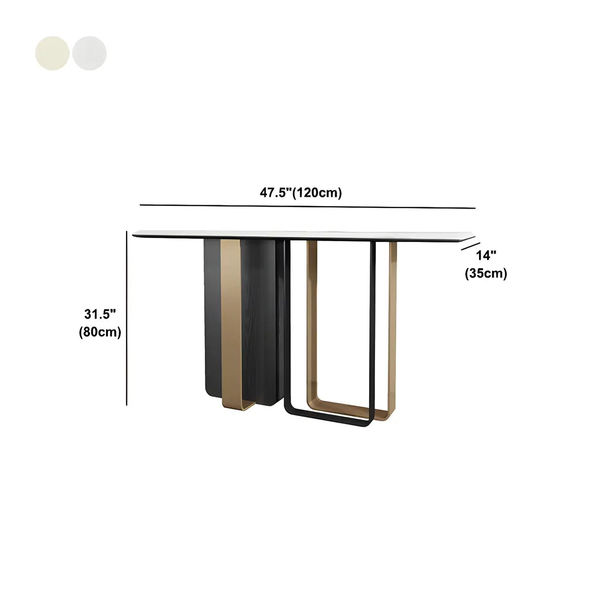 Rectangle Marble Top Abstract Metal Base White Console Table Image - 13