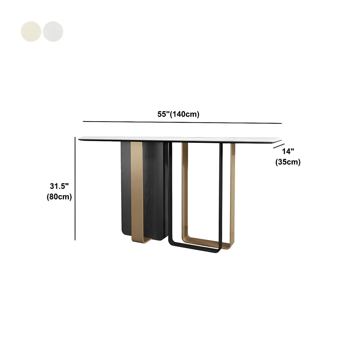 Rectangle Marble Top Abstract Metal Base White Console Table Image - 14