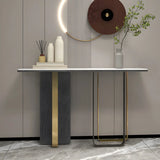 Rectangle Marble Top Abstract Metal Base White Console Table Image - 9