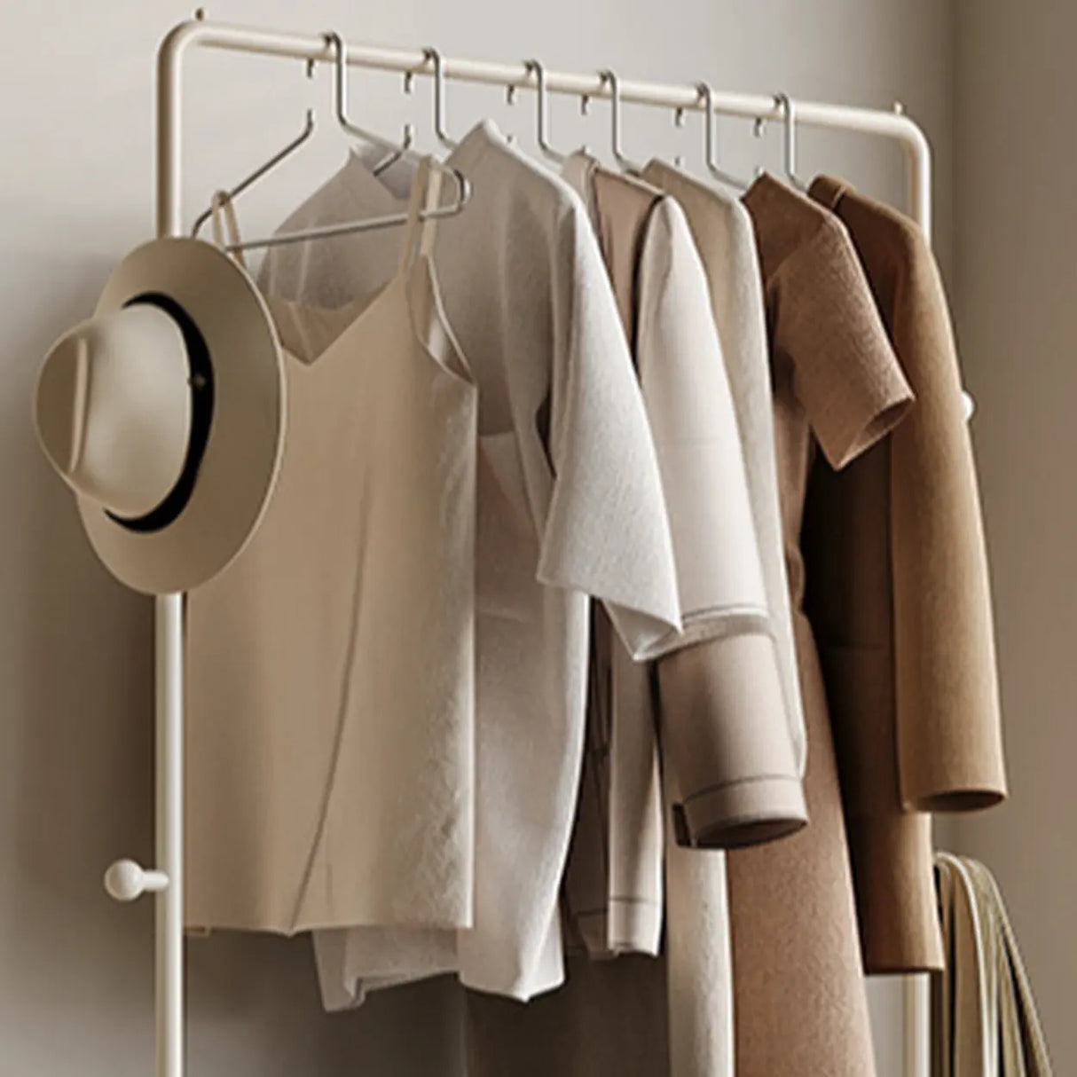 Rectangle Metal Bedroom Off-White Drawers Shelves Coat Rack Image - 7