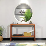 Rectangle Pine Caramel Storage Console Table with Shelves Image - 1
