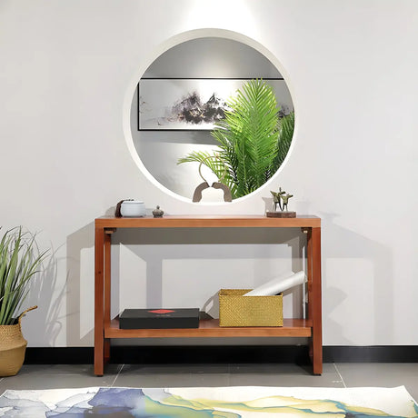 Rectangle Pine Caramel Storage Console Table with Shelves Image - 1