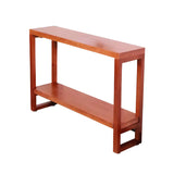 Rectangle Pine Caramel Storage Console Table with Shelves Image - 11