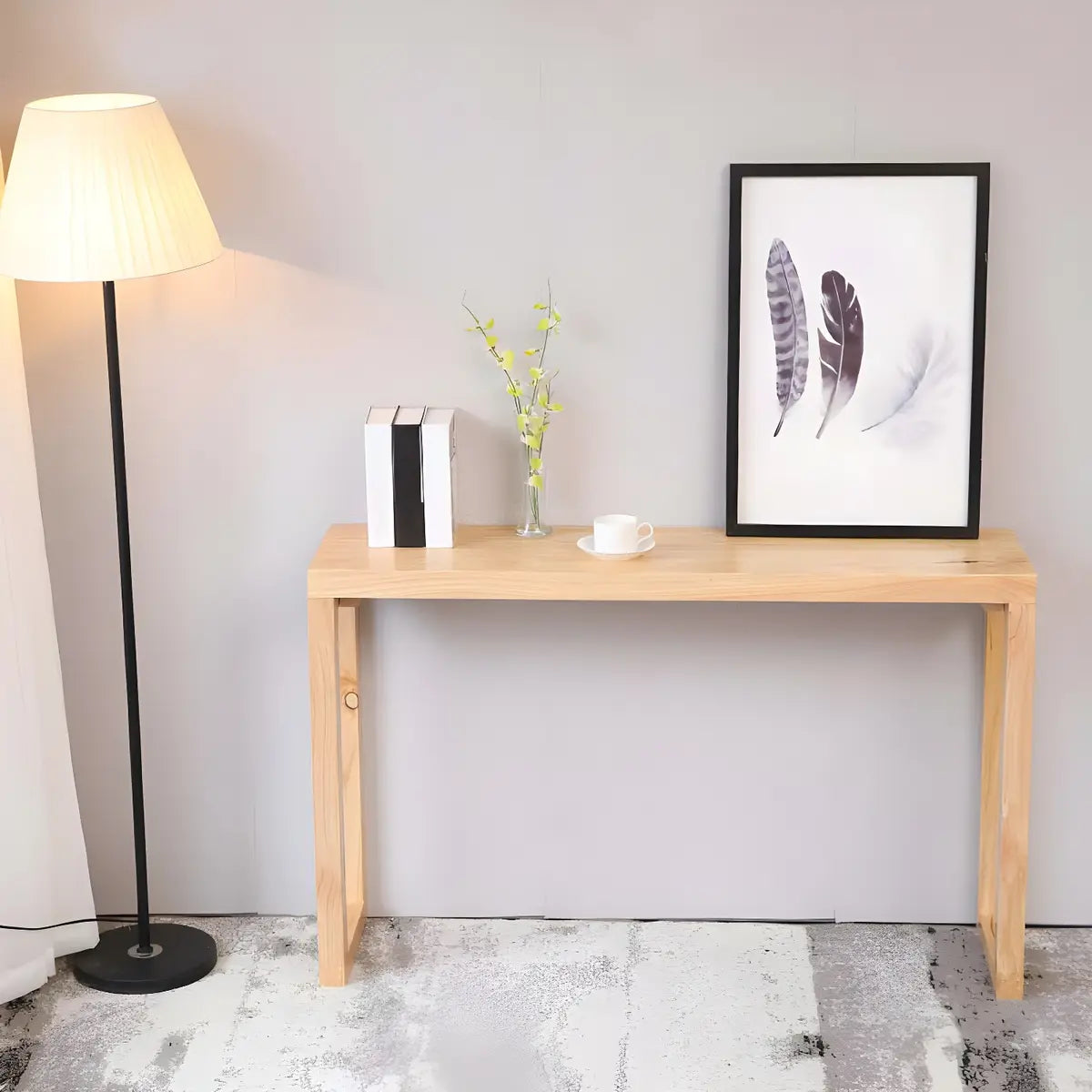 Rectangle Pine Caramel Storage Console Table with Shelves Image - 12