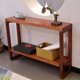 Rectangle Pine Caramel Storage Console Table with Shelves Image - 14