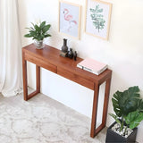 Rectangle Pine Caramel Storage Console Table with Shelves Image - 15
