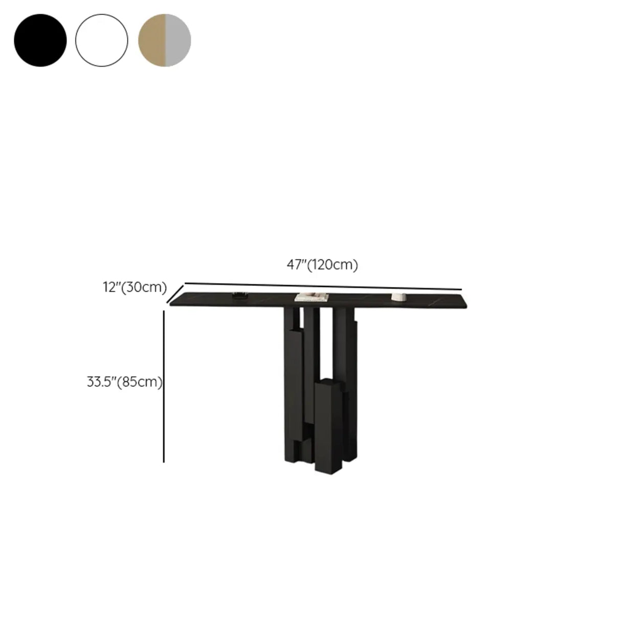Rectangle Stone Iron Abstract Base Black Console Table Image - 11