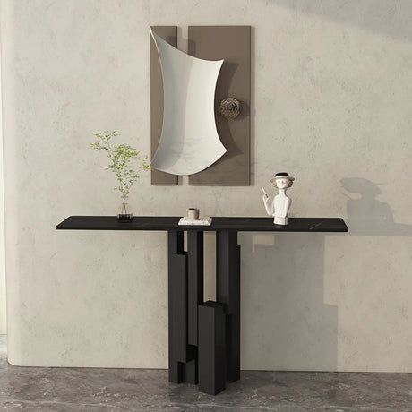 Rectangle Stone Iron Abstract Base Black Console Table Image - 2