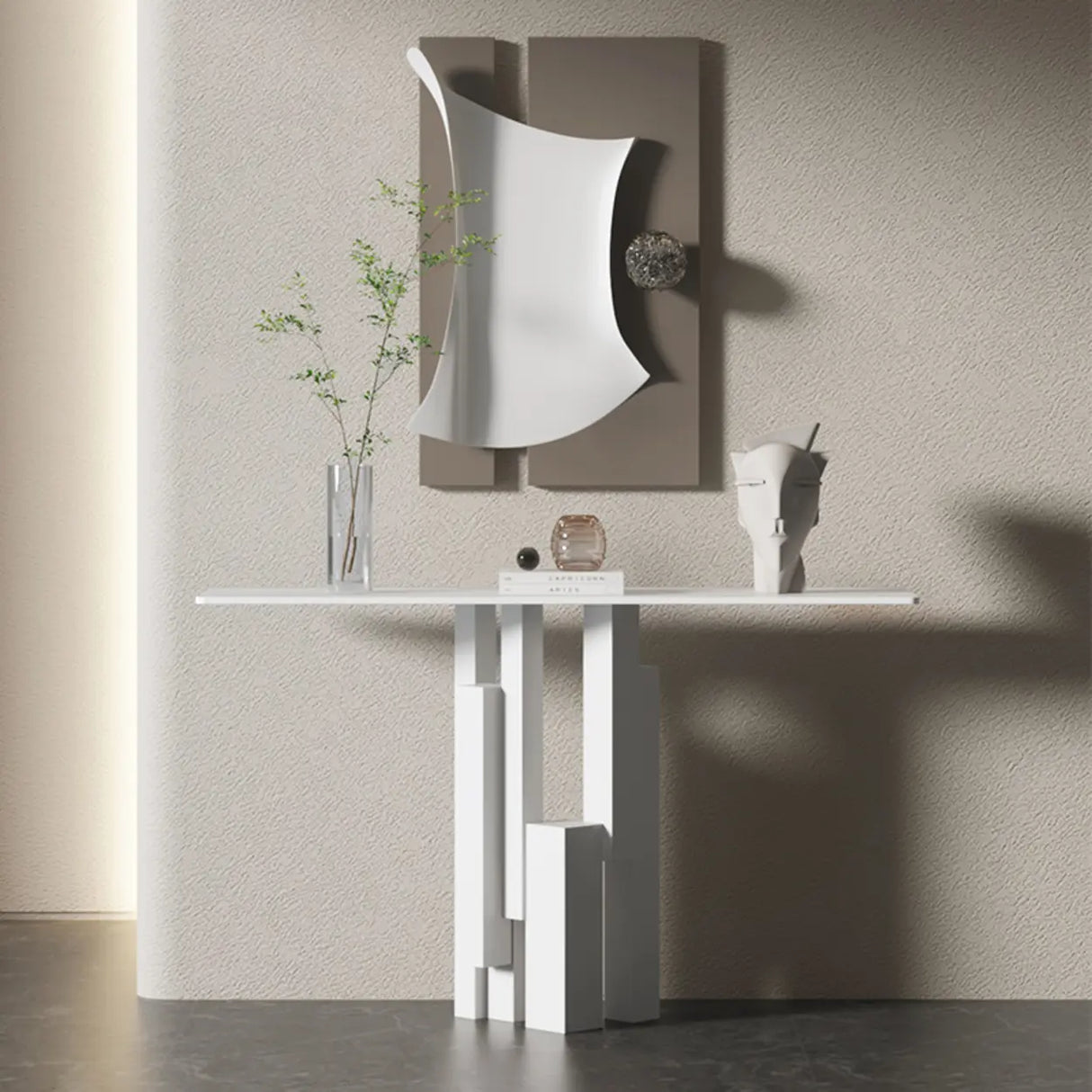 Rectangle Stone Iron Abstract Base Black Console Table Image - 3