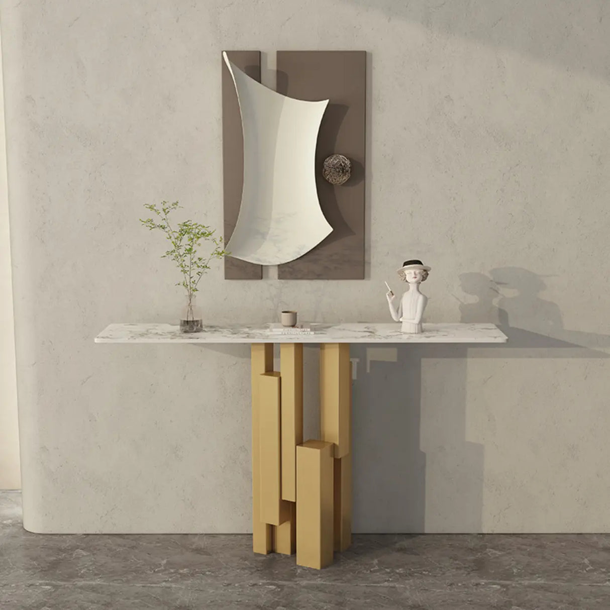 Rectangle Stone Iron Abstract Base Black Console Table Image - 5