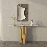 Rectangle Stone Iron Abstract Base Black Console Table Image - 5
