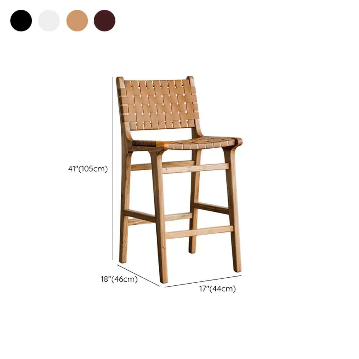 Rectangle Wood Leather Woven Bar Stool with Footrest Image - 12