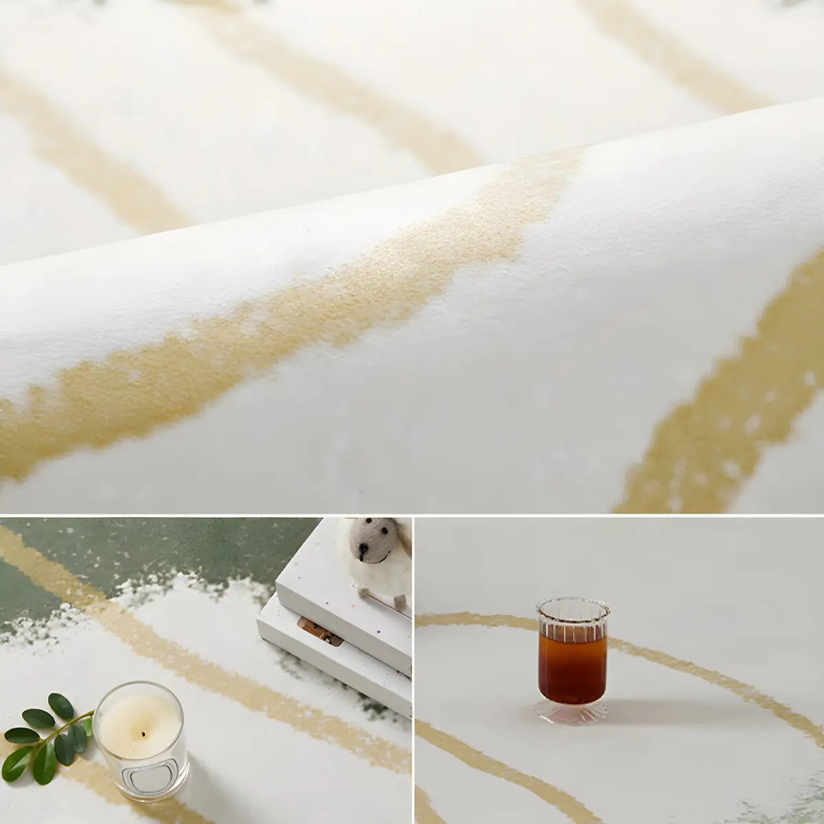 Rectangular Abstract Beige-Green Polyester Area Rug Image - 7