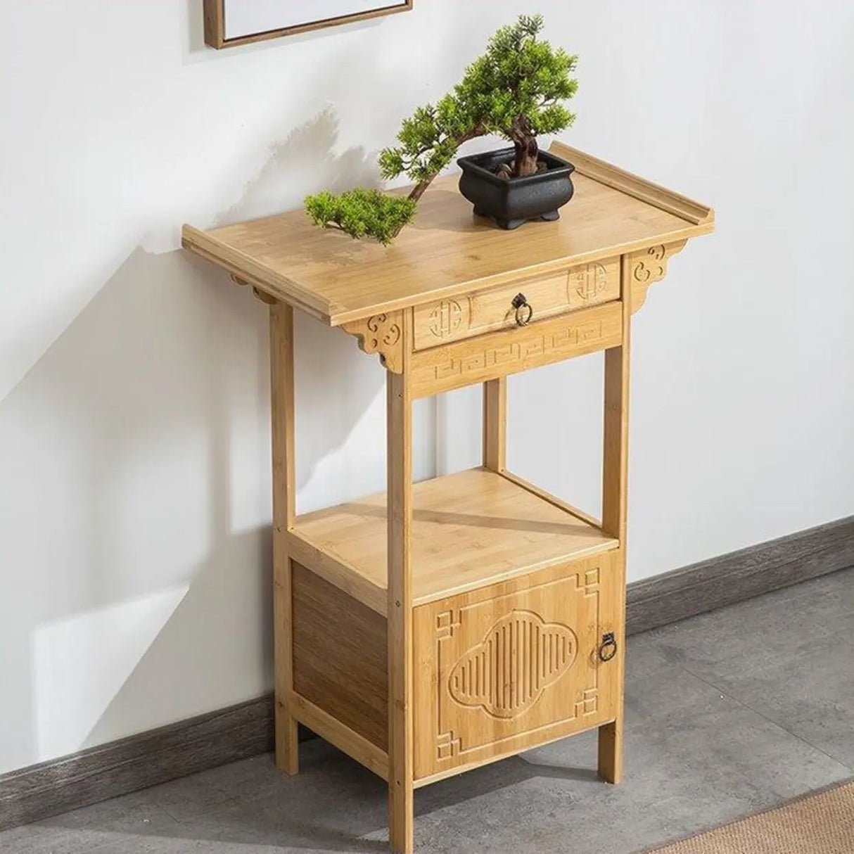 Rectangular Bamboo Natural Hall Storage Console Table Image - 1