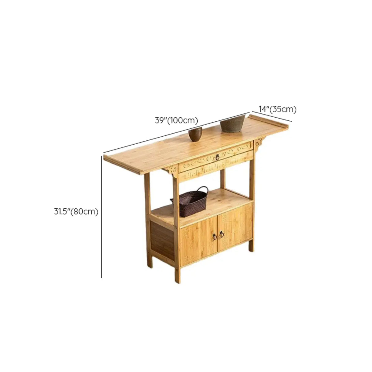Rectangular Bamboo Natural Hall Storage Console Table Image - 10