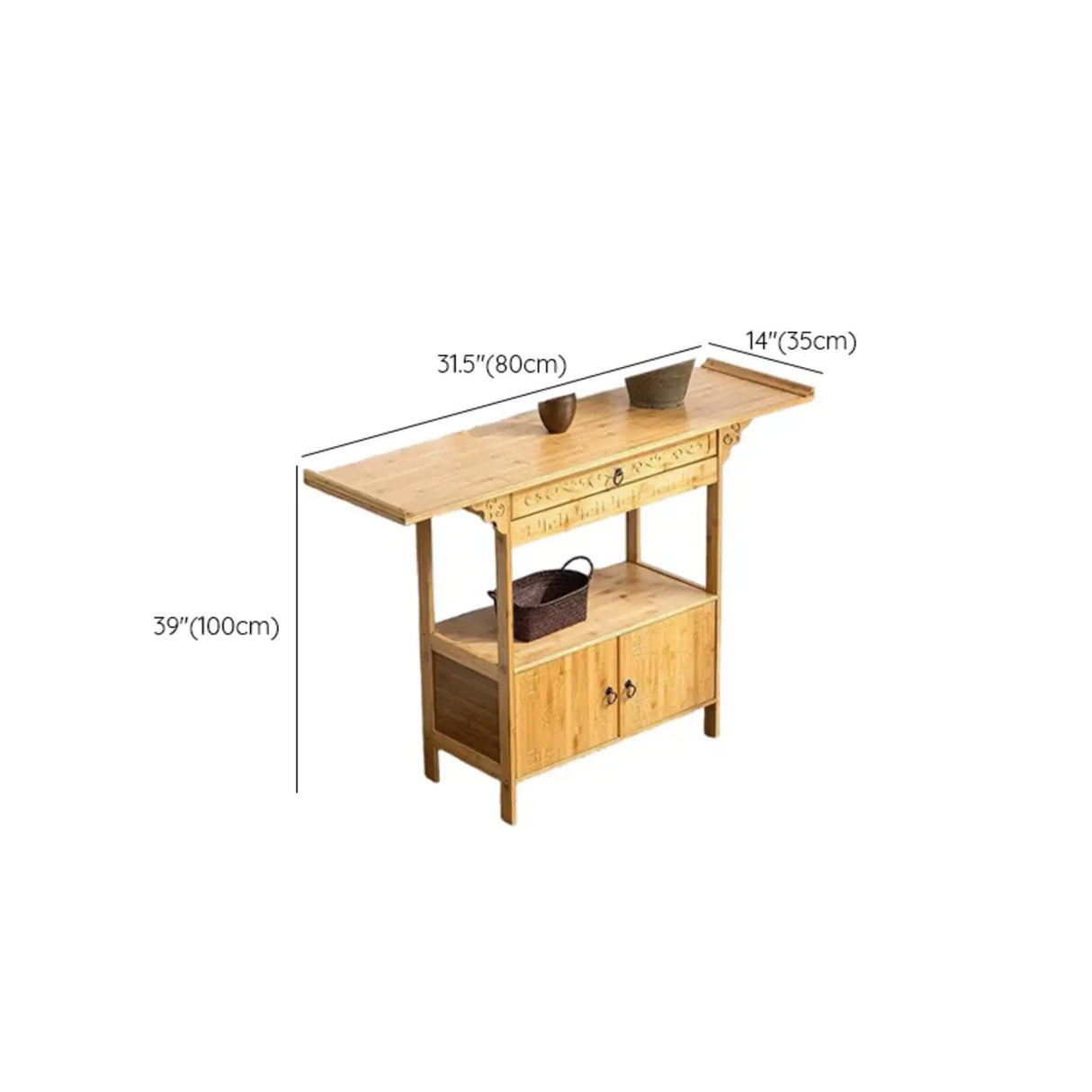 Rectangular Bamboo Natural Hall Storage Console Table Image - 11