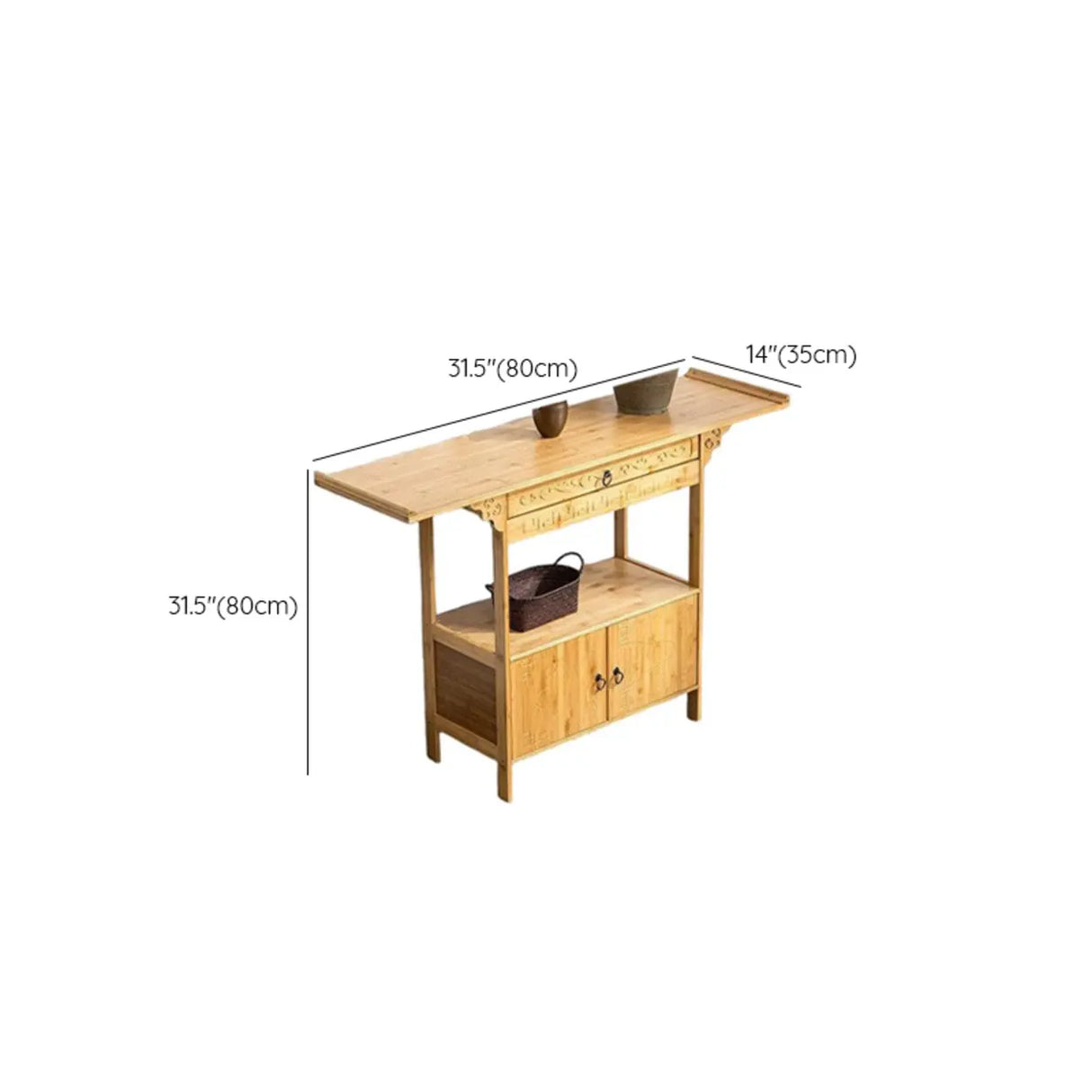 Rectangular Bamboo Natural Hall Storage Console Table Image - 9